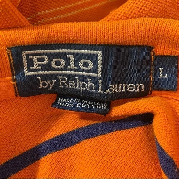 Polo Ralph Lauren Blue Label Orange Blue Stripe 100% Cotton Polo Size Large - Picture 4 of 6